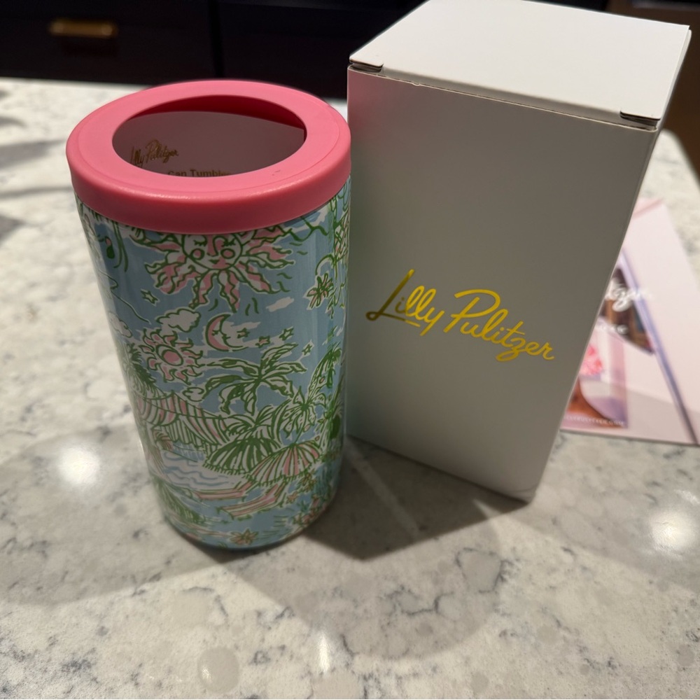 Lilly Pulitzer Insulated Slim Can Tumbler in Freshwater Blue Sunbathers Bliss